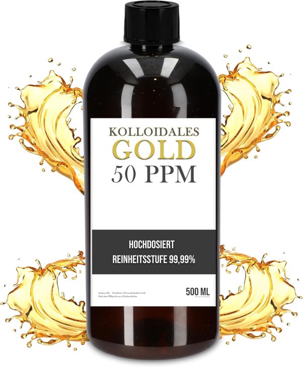 Kolloidales Gold 50PPM - Colloidal Gold - Goldwasser Kolloidal Monoatomisches Gold - Goldkolloid Manna 500ml